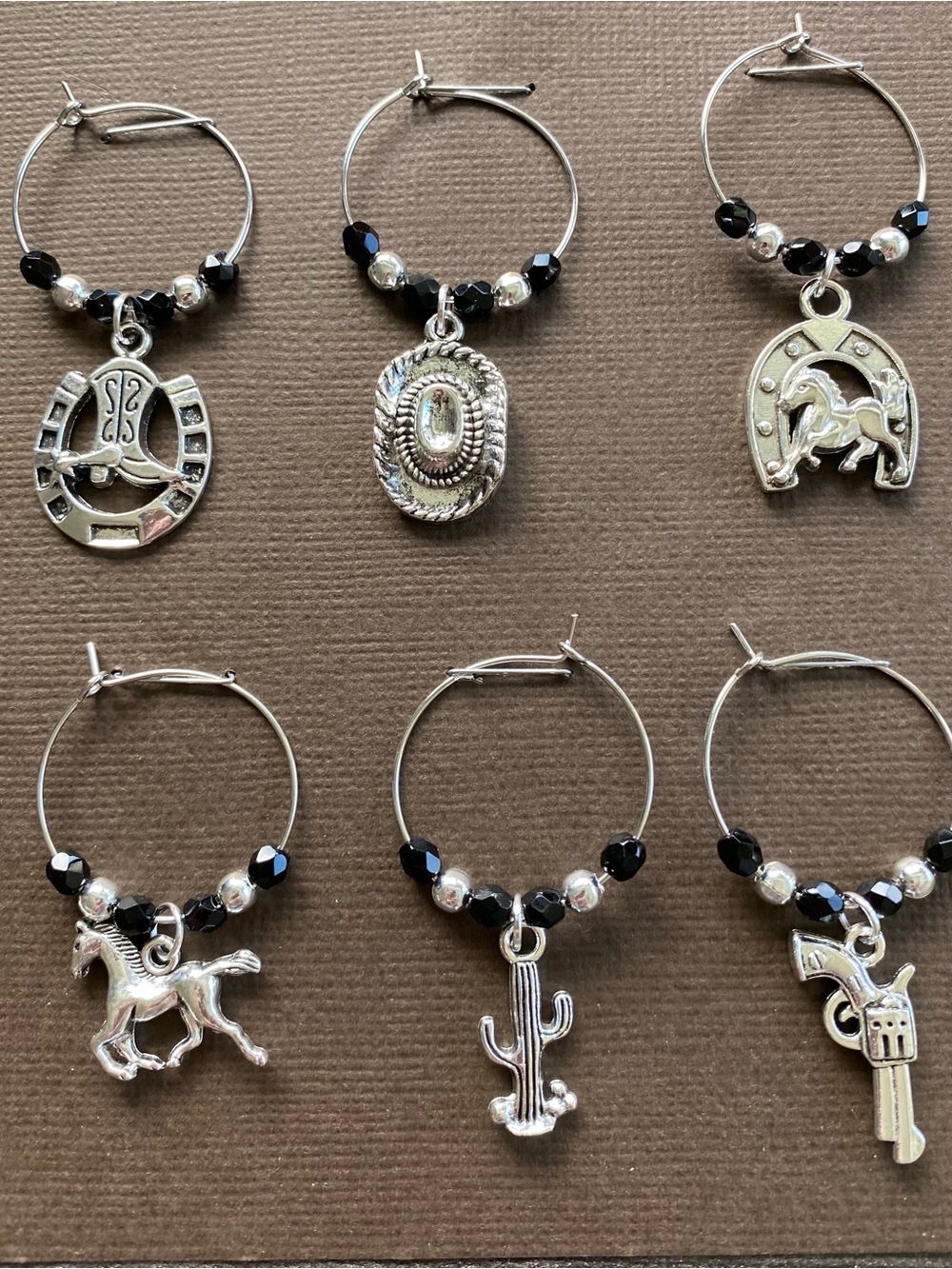 Western theme Wine Glass Charms Set of 6